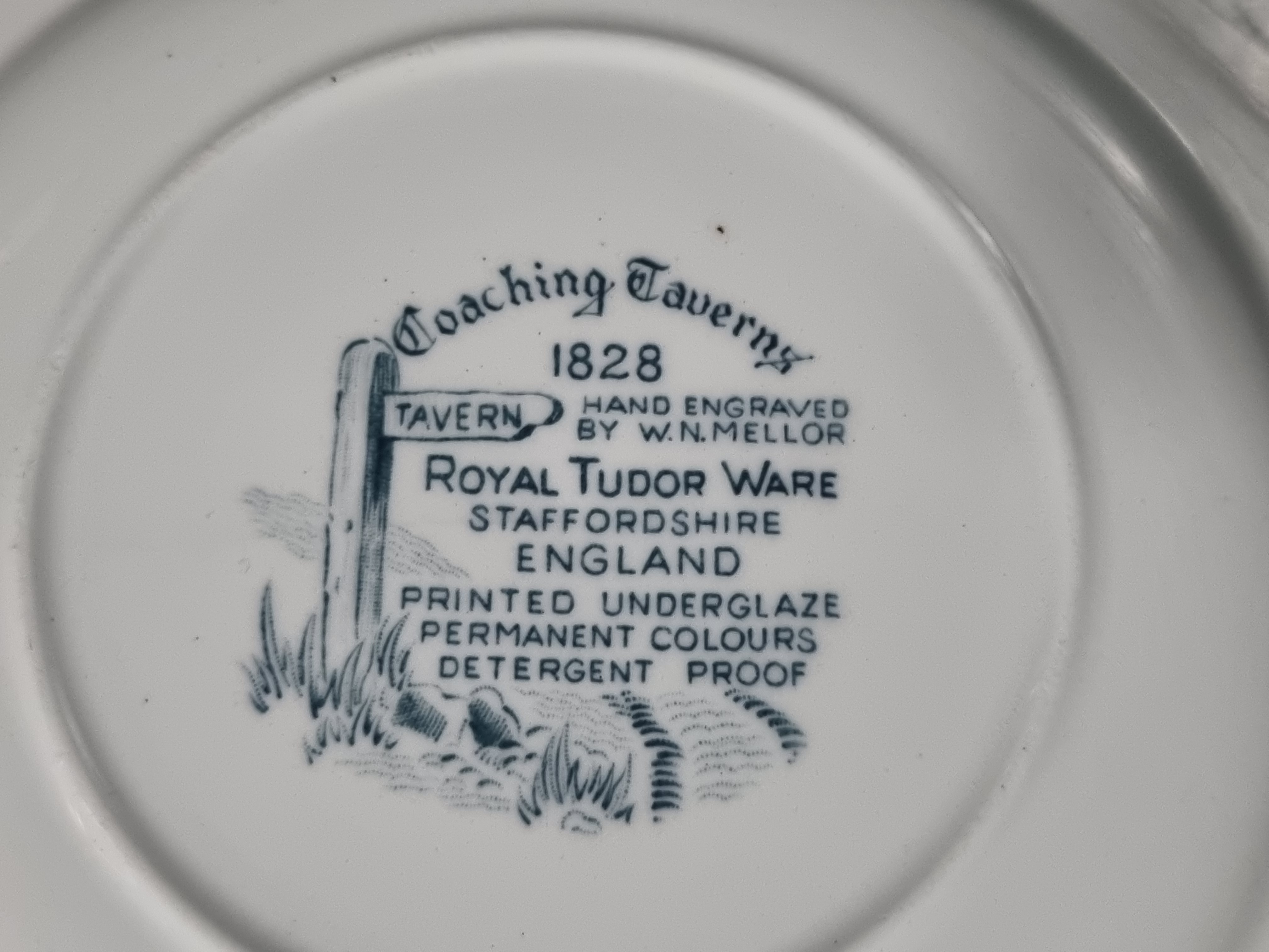 Engels groen/petrol Royal Tudor Ware Coaching Taverns ontbijtbord 20 cm