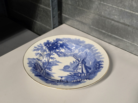 Engels blauw Palissy Ware Windmill diep bord 24,5 cm
