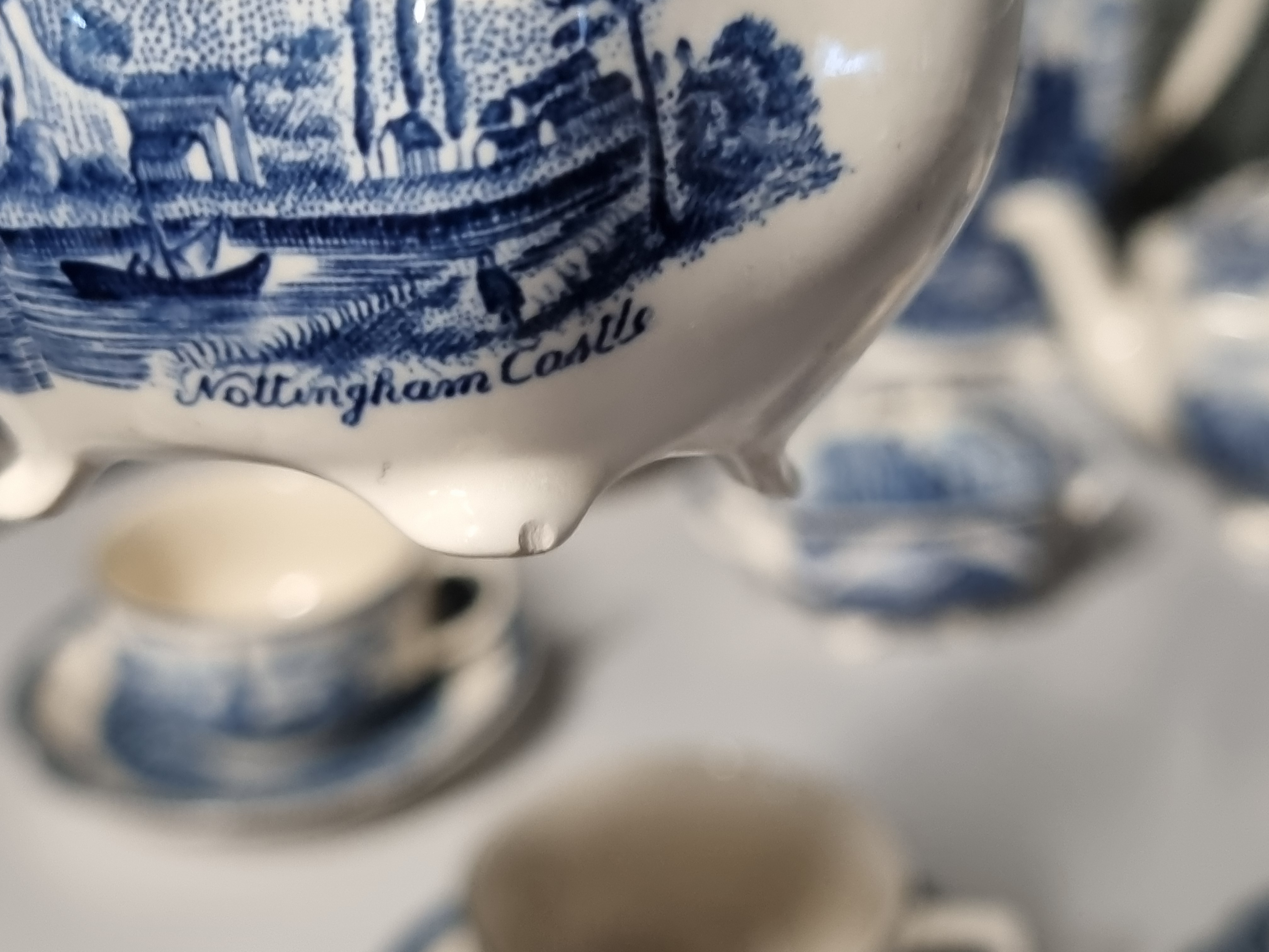 Engels blauw Johnson Bros Old Britain Castles koffieservies theeservies 6 personen