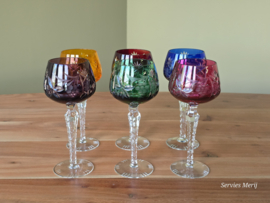 Boheems Kristal Glas set (1) van 6x op hoge voet 20,5 cm alle kleuren