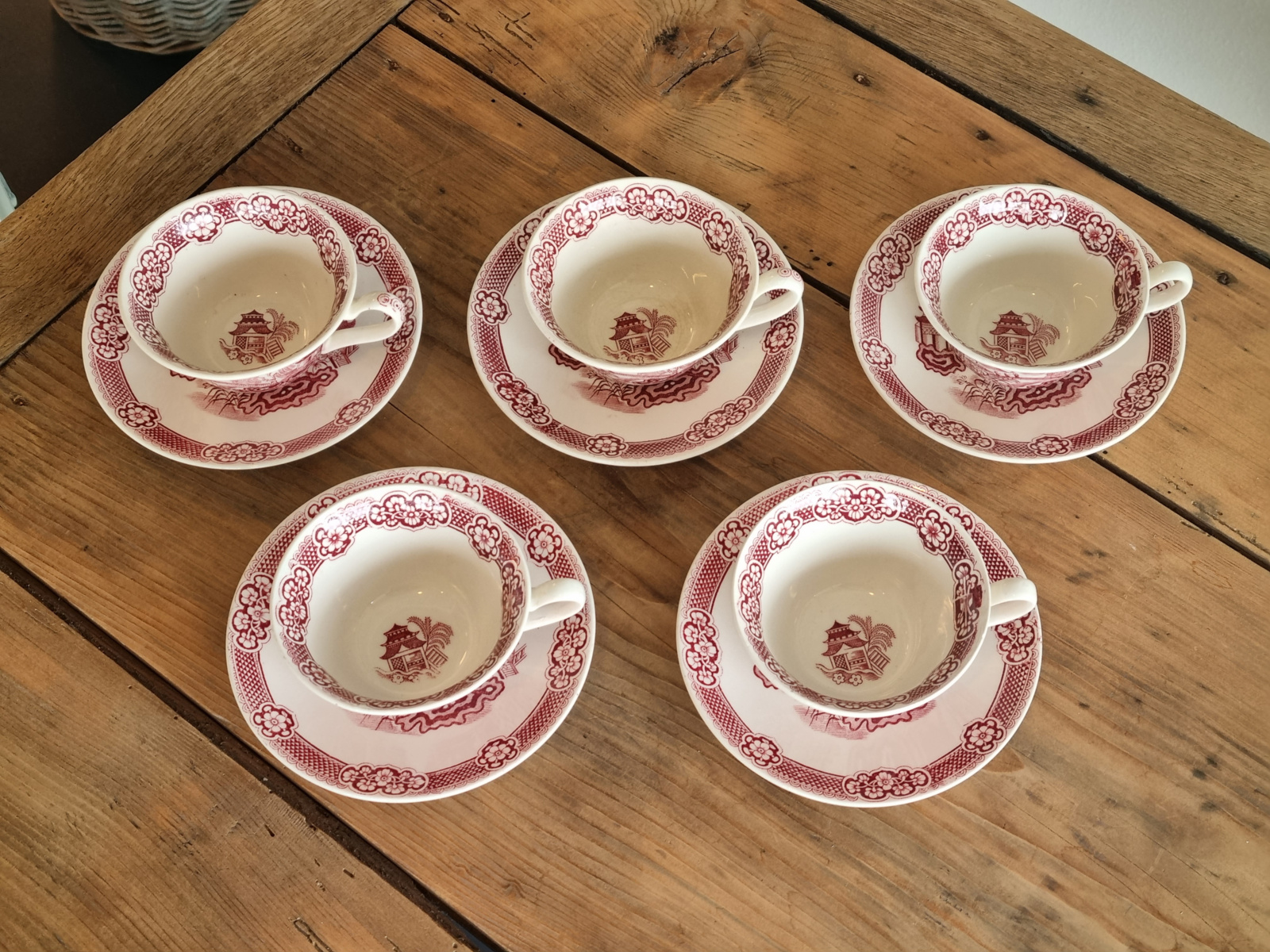 Regout decor Chinois rood set 5x Kop en schotel