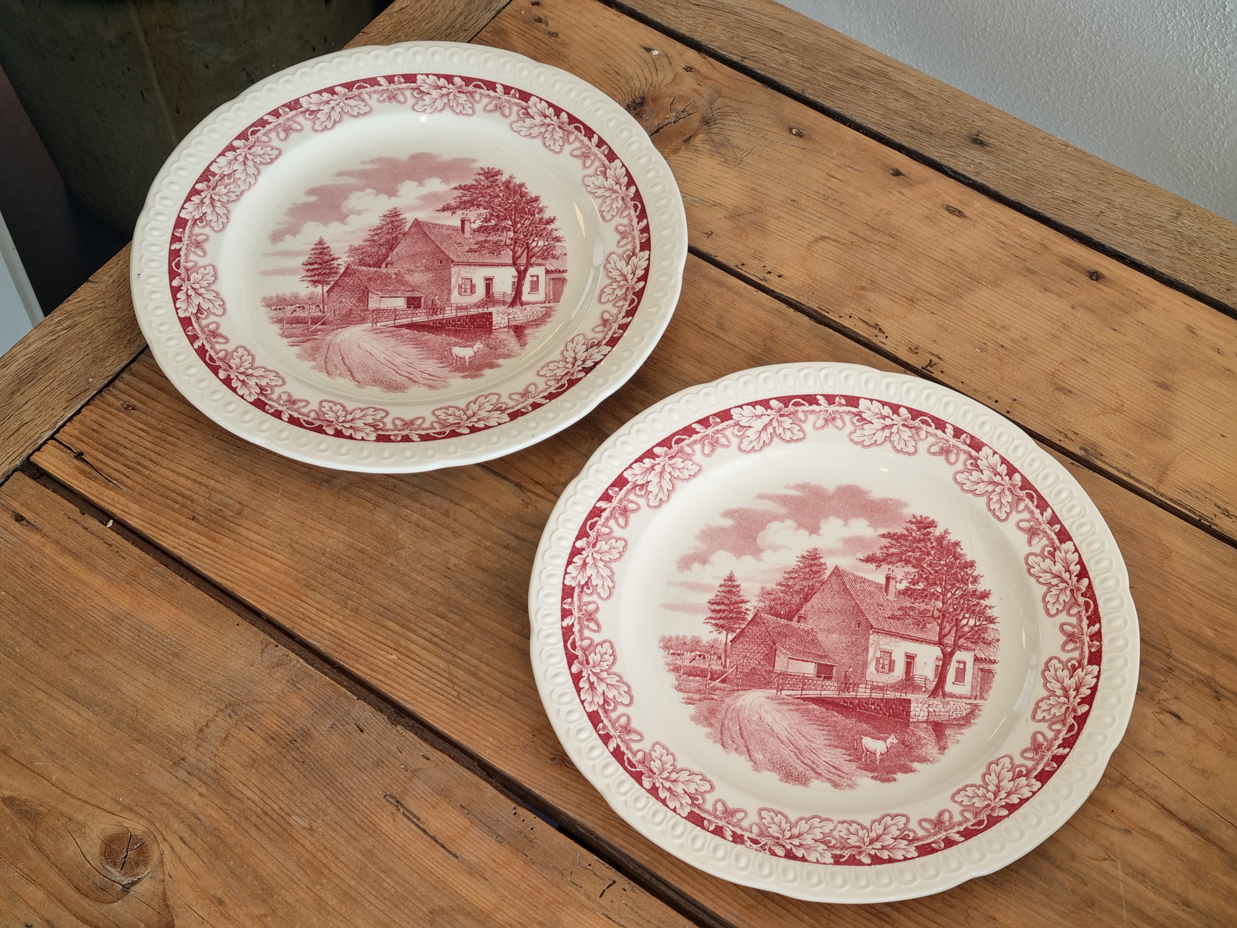 Boerenhoeve Rood Societe Ceramique set 2x pannenkoekenbord 30 cm