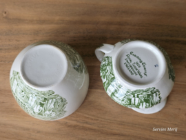 Engels groen Coaching Taverns Royal Tudor Ware Staffordshire Roomstel