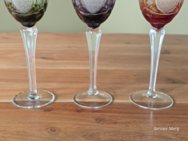Boheems Kristal Glas set van 3x kelk op hoge voet 20,5 cm