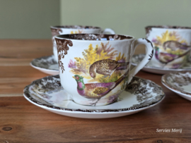 Engels Palissy Game Series set 4x koffie kop en schotel (afb. fazant - snip)