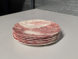 Engels rood Johnson Bros Olde English Countryside set 6x ontbijtbord 20 cm