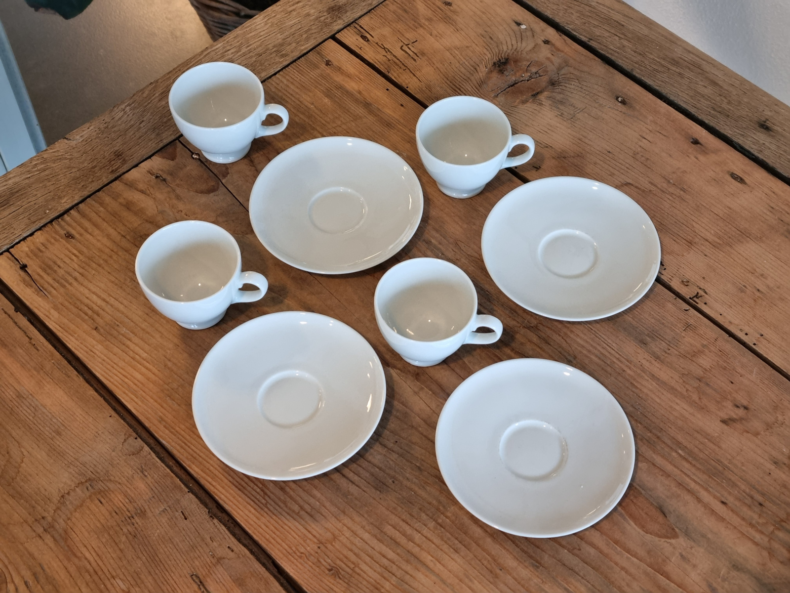 Petrus Regout wit set 4x Hotelporselein Espresso Kop en schotel (oude bruine stempel)