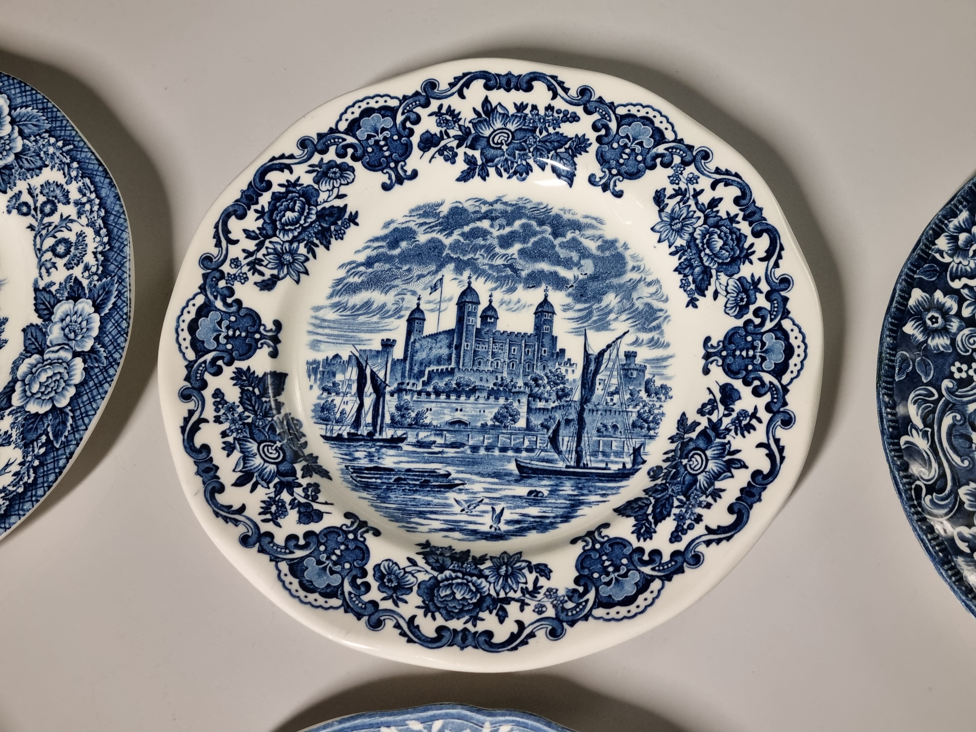 Verkocht = Engels blauw Set 6x mix & match ontbijtbordje dessertbordje 20 cm