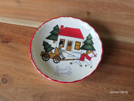 Engels Mason's Christmas Village 1983 Kerstservies bordje 9,5 cm (paard wagen hond)
