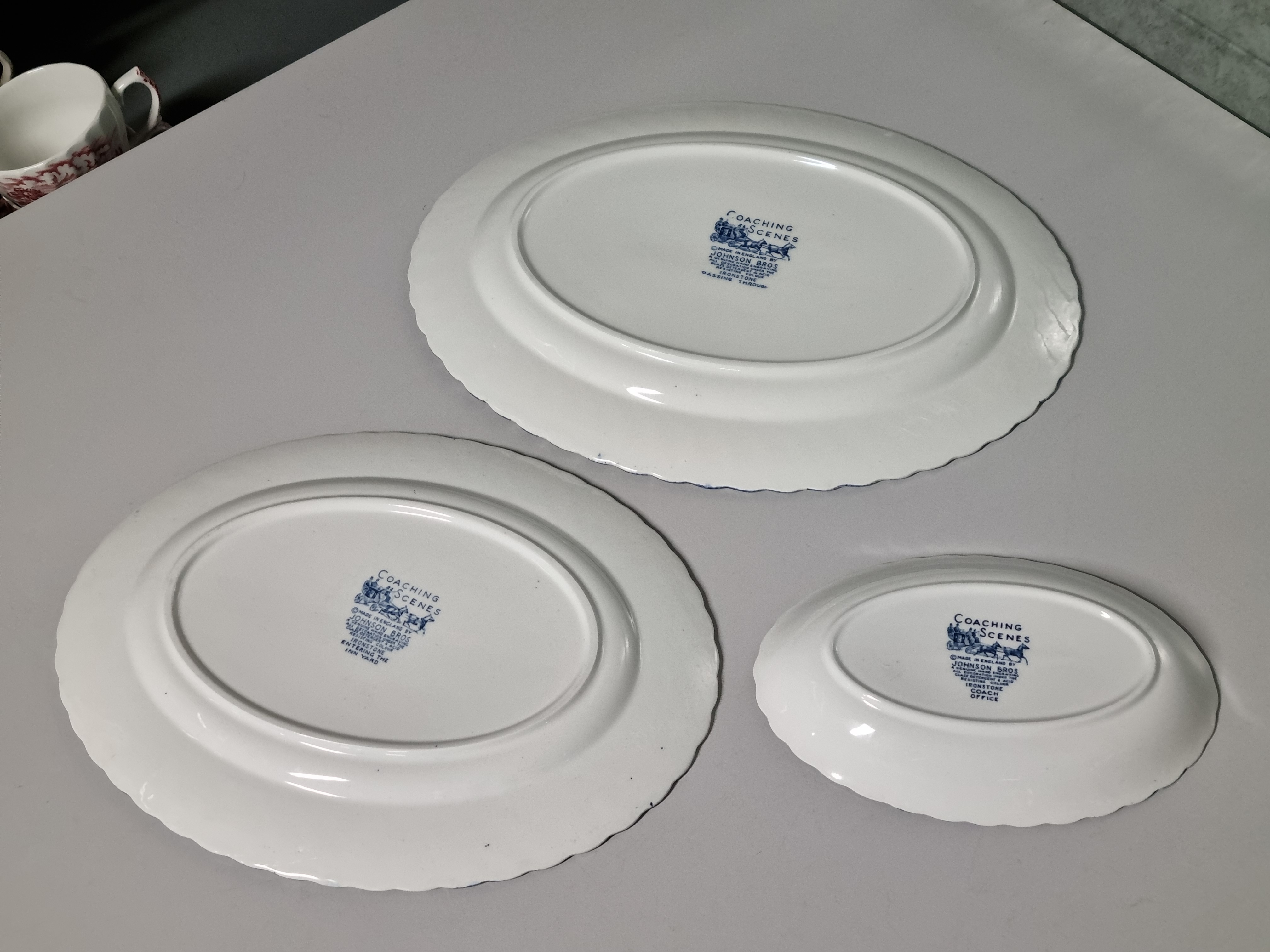 Engels blauw Johnson Bros Coaching Scenes set 3x ovale schaal