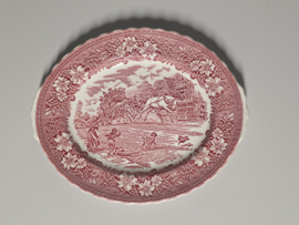 Engels rood Coaching Taverns Royal Tudor Ware Staffordshire ovale schaal 31 cm