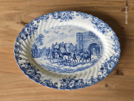 Engels blauw Johnson Bros Coaching Scenes ovale schaal 31 cm