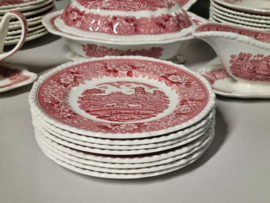 Engels rood Wedgwood Adams English Scenic serviesset 8 personen (golvend randje)