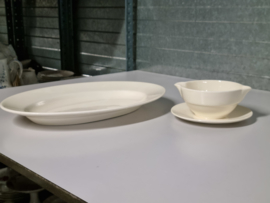 Societe Ceramique Creme set ovale Serveerschaal 40,5 cm en Sauskom