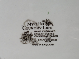 Engels bruin ingekleurd Jachtservies Myott's Country Life set 8x groot dinerbord 27 cm