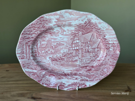 Engels rood Enoch Wedgwood Dickens Coaching Days ovale schaal 36 cm