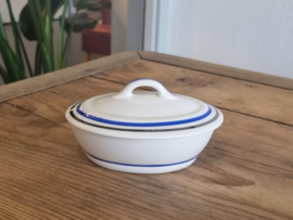 Vintage Aardewerk decor Blauw Zilverline Shampoo Bar Houder | Zeepbakje met deksel