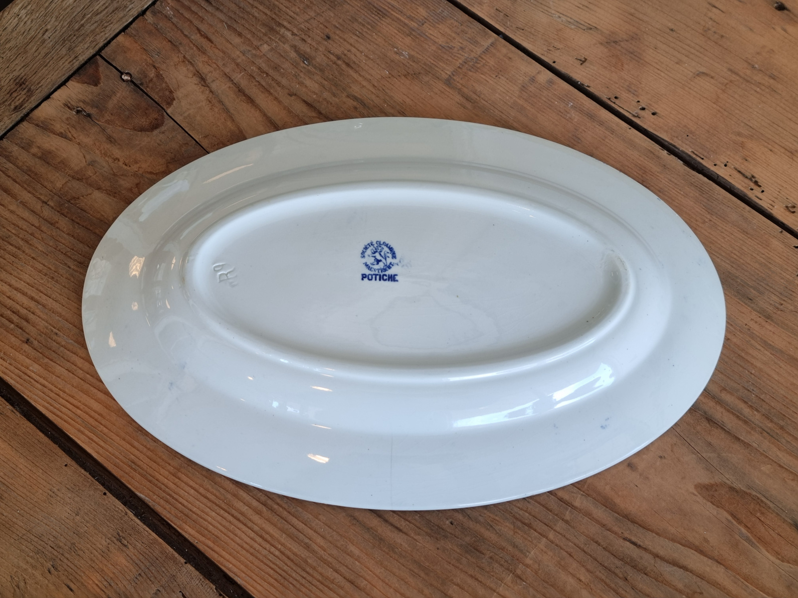 Potiche blauw Societe Ceramique ovale Schaal middel 32,5 cm