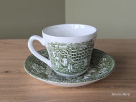 Engels groen Coaching Taverns Royal Tudor Ware Staffordshire kop en schotel