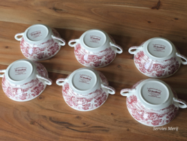 Engels rood Grindley Country Inns set 6x Soepkom met schotel