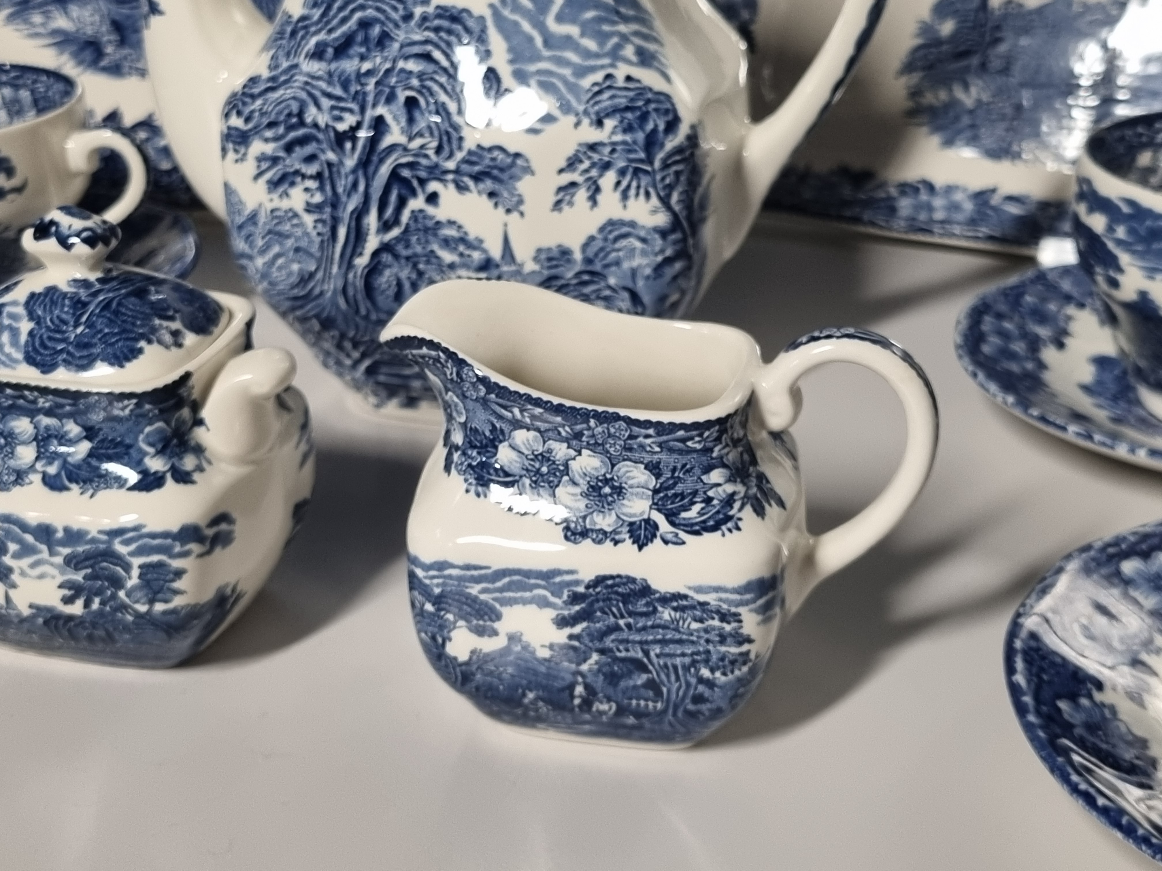 Engels blauw Enoch Wedgwood Woodland koffieservies theeservies 6 personen