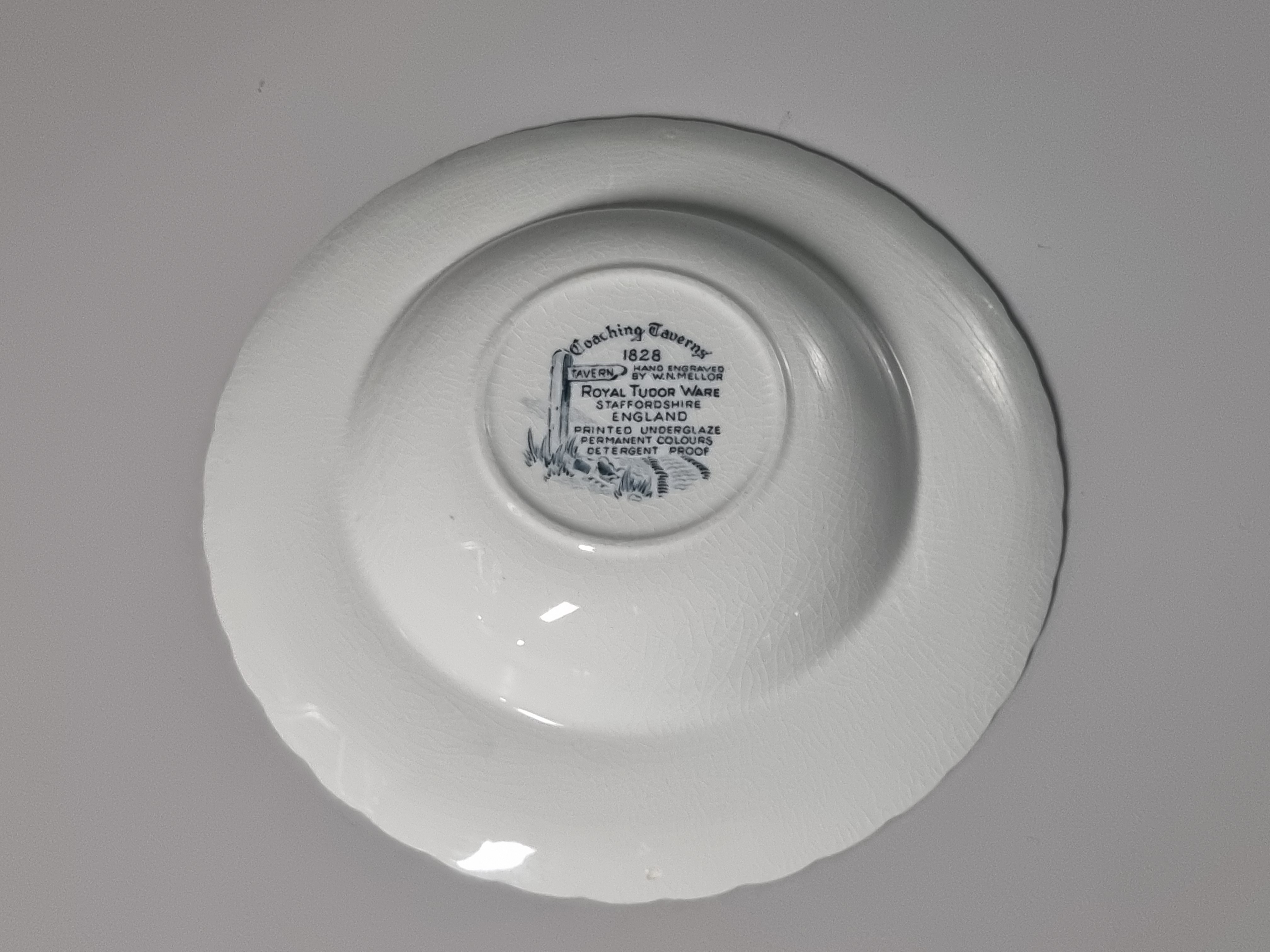 Engels groen/petrol Royal Tudor Ware Coaching Taverns diep pasta curry bord 23 cm