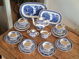 Regout Myott Castillo Old England blauw compleet ontbijtservies 8 personen