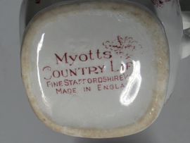 Engels rood Jachtservies Myott's Country Life roomstel met suikerschaaltje (randje binnenkant)