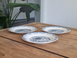 Boerenhoeve blauw Societe Ceramique set 3x Ontbijtbordje gladde rand 20,5 cm