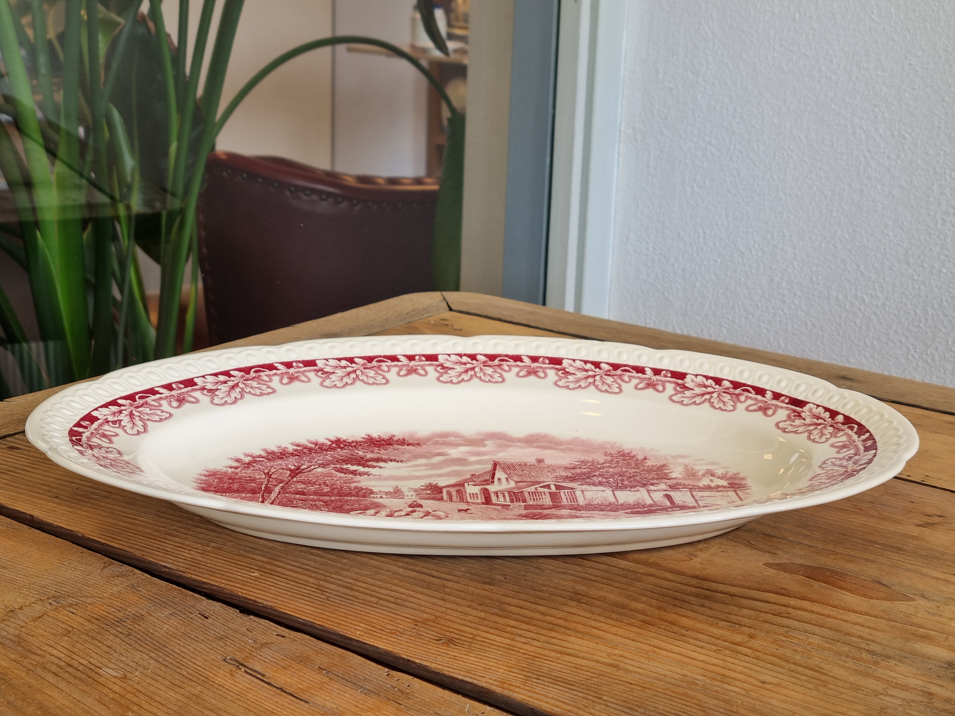Boerenhoeve Rood Societe Ceramique robuuste ovale schaal 42 cm