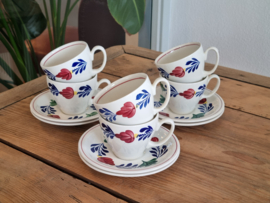 Boerenbont Boch set van 6x Koffie Kop en schotel model Audrey (zwart stempel)