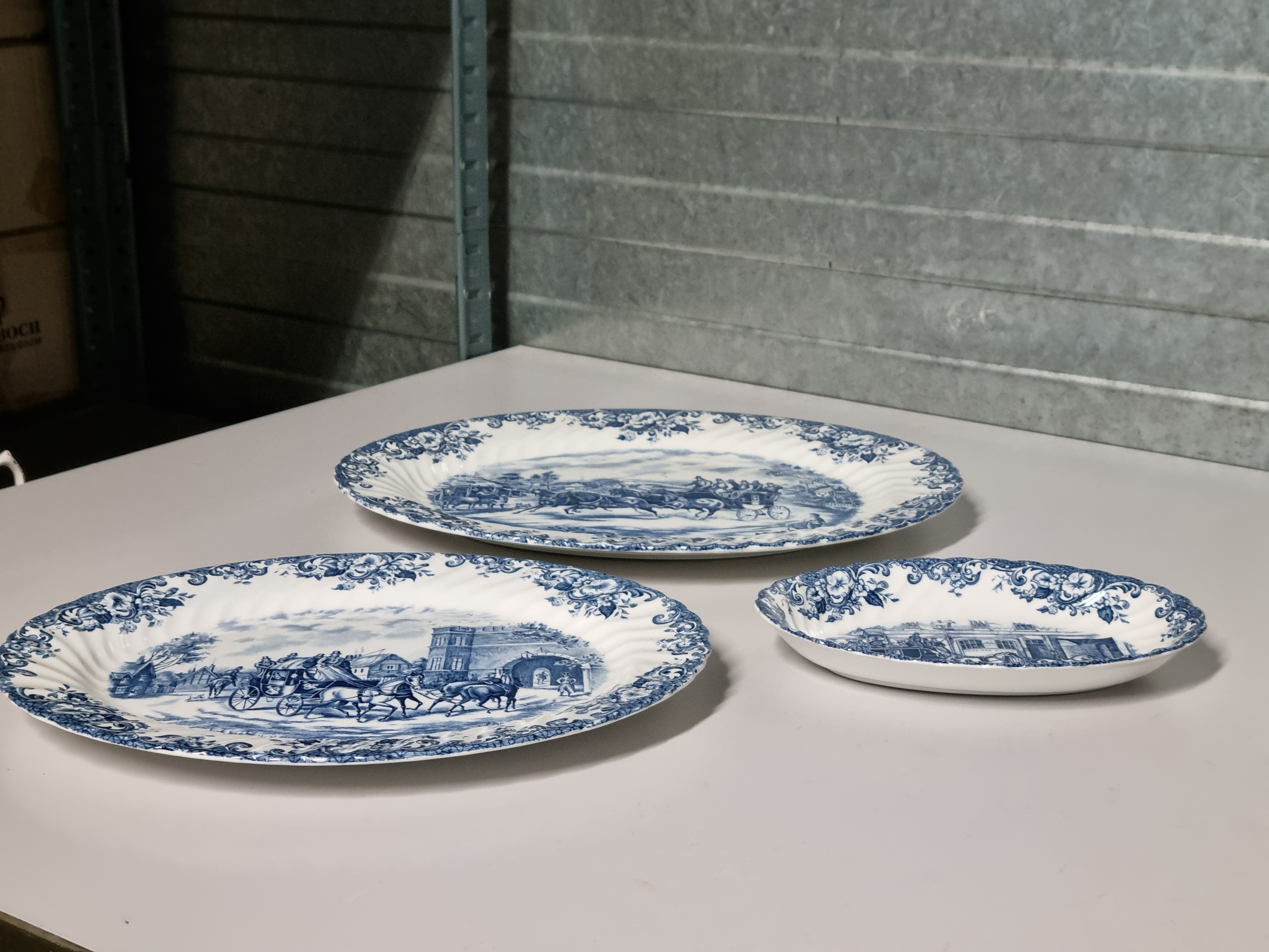 Engels blauw Johnson Bros Coaching Scenes set 3x ovale schaal