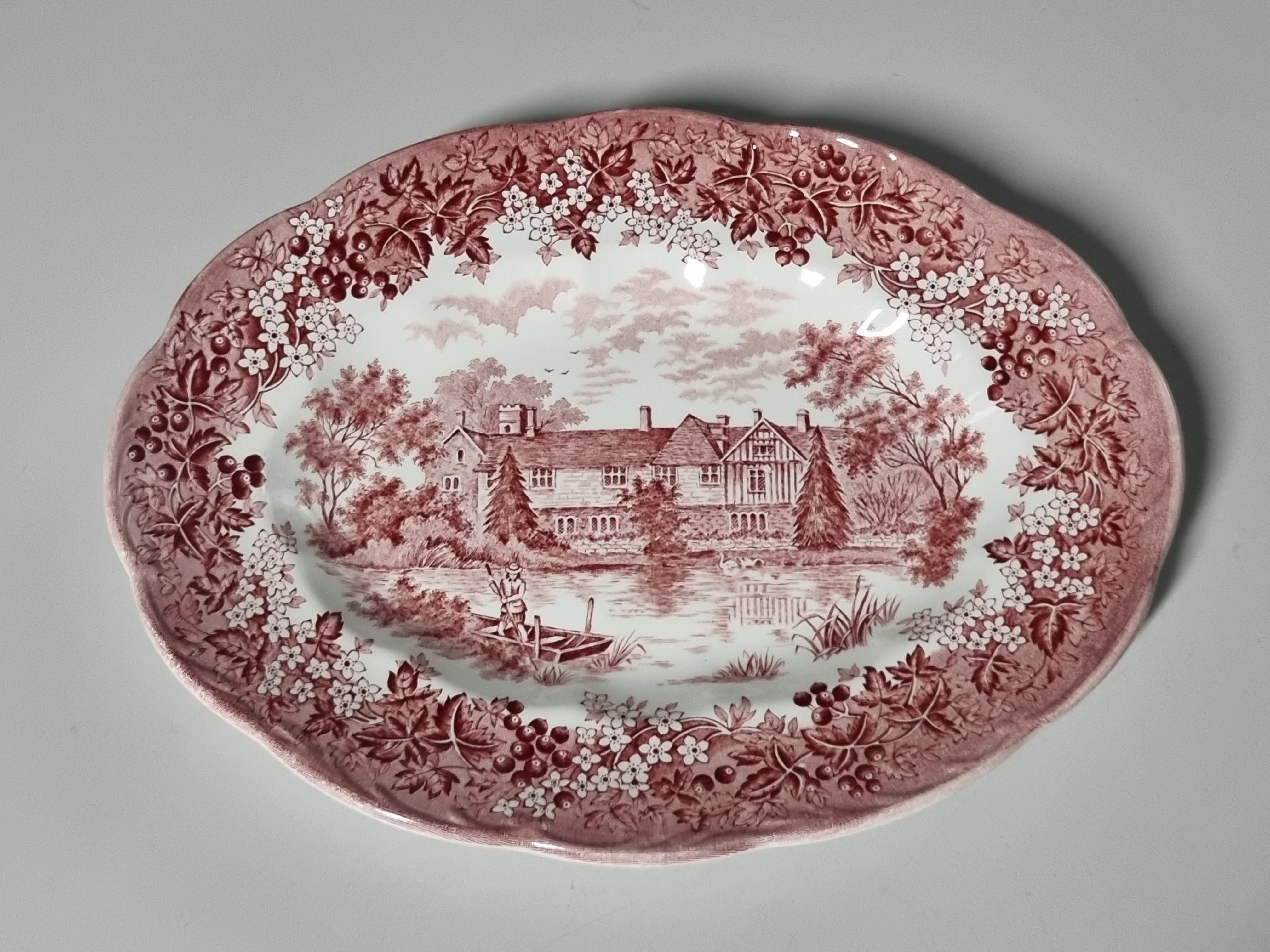 Engels rood Meakin Romantic England ovale schaal 30,5 cm