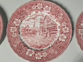 Engels rood Coaching Taverns Royal Tudor Ware Staffordshire set 6x ontbijtbord 20 cm