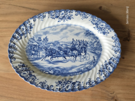 Engels blauw Johnson Bros Coaching Scenes ovale schaal 35,5 cm