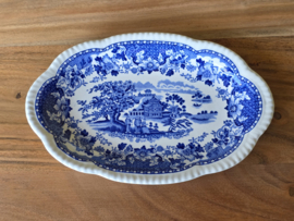 Engels blauw Woods Burslem England Seaforth ovale schaal 22 cm