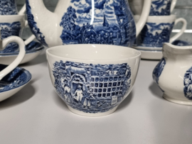 Engels blauw Coaching Taverns Royal Tudor Ware Staffordshire Koffieservies 8-pers.