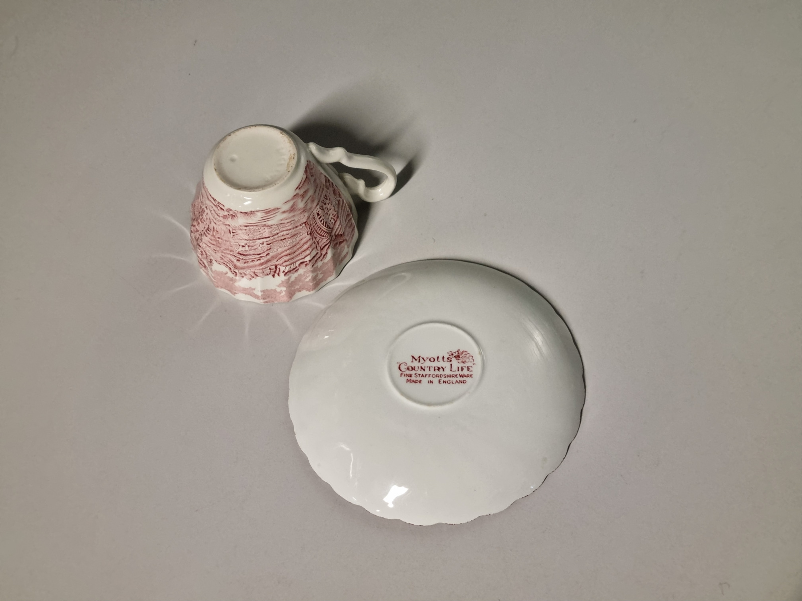 Engels rood Jachtservies Myott's Country Life Kop en schotel (witte binnenkant)