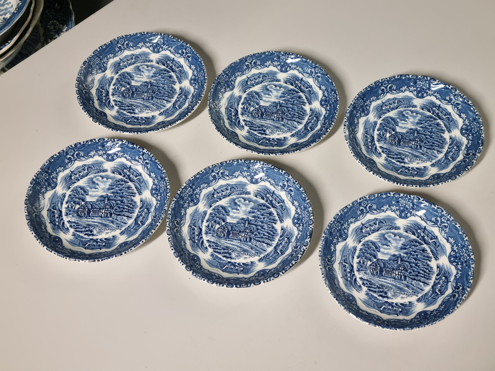 Engels blauw Grindley Country Inns set 6x kop en schotel