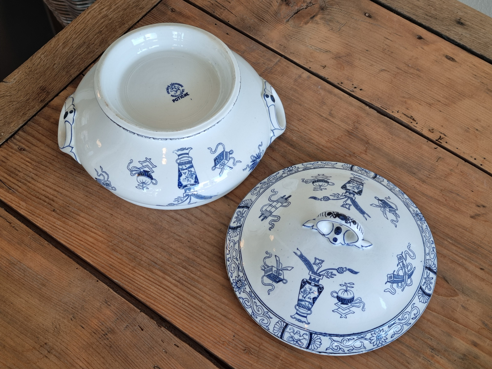 Potiche blauw Societe Ceramique Dekschaal terrine 19 cm