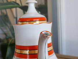 Societe Ceramique Koffiepot (vintage/retro wit met oranje/goud)