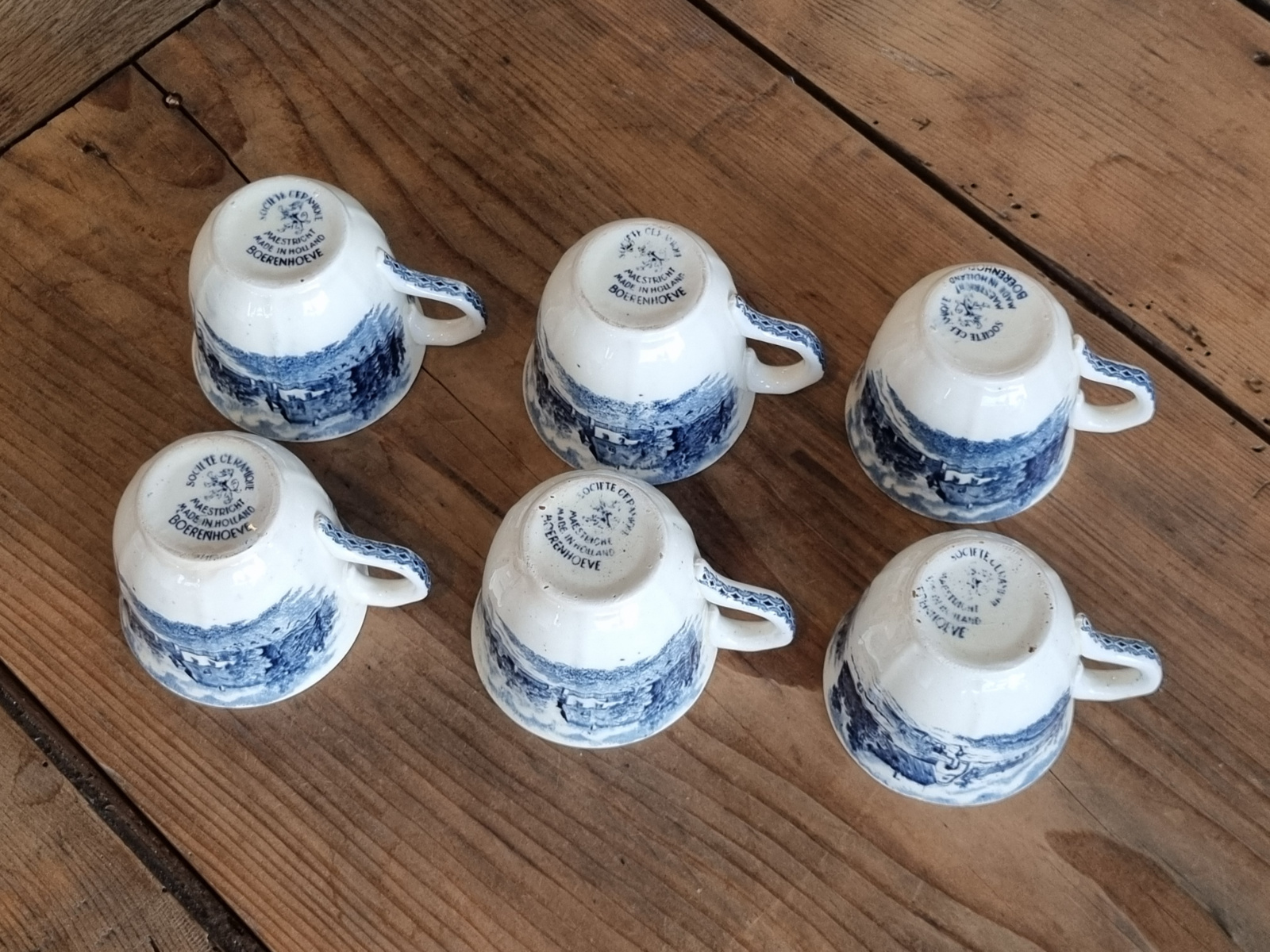 Boerenhoeve blauw Societe set 6x Espresso Kop en schotels