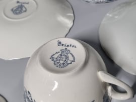 Engels blauw/grijs Crown Ducal Bristol set 4x kop en schotel (crème aardewerk)