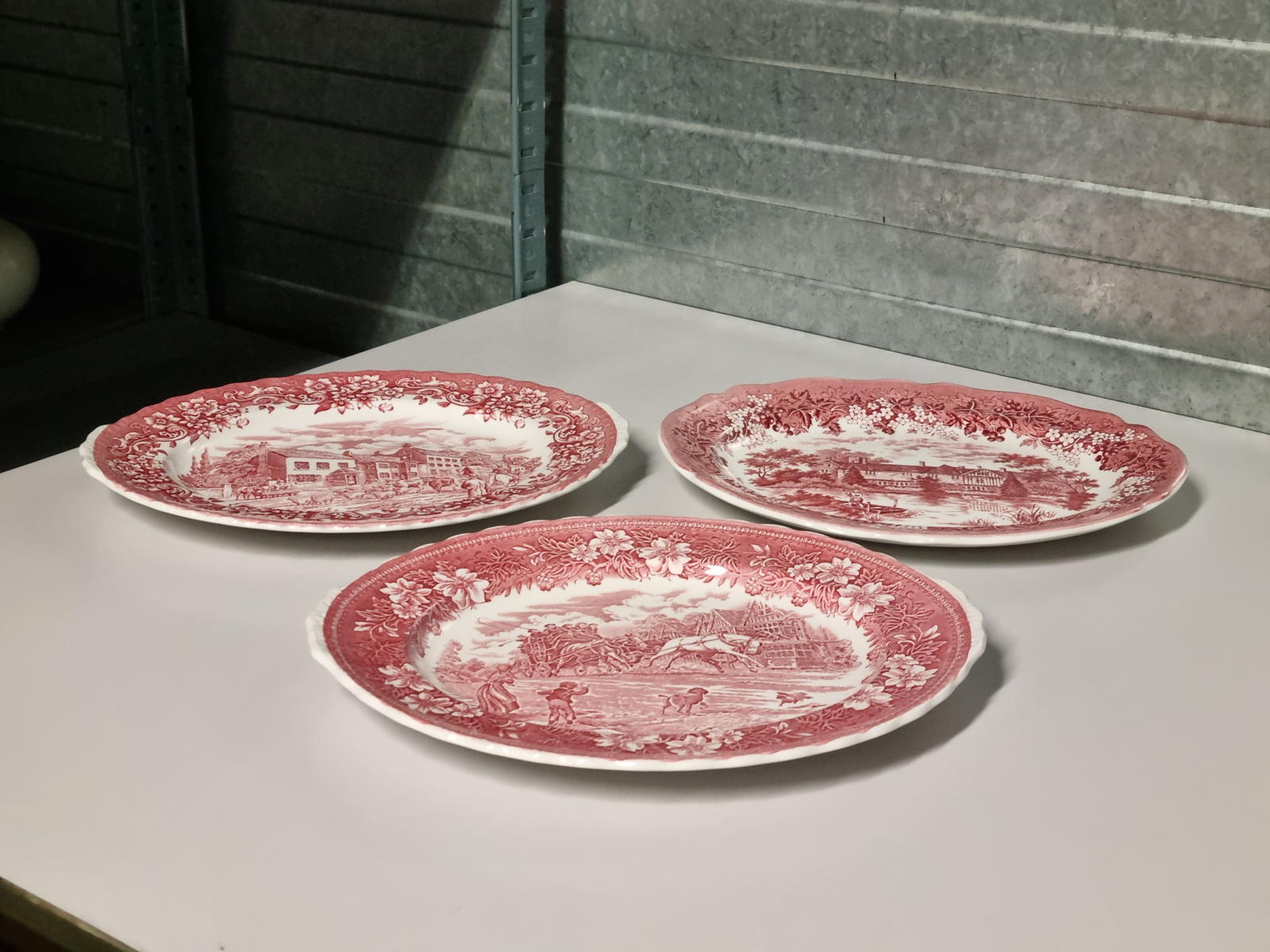 Engels rood Set 3x mix & match ovale serveerschaal