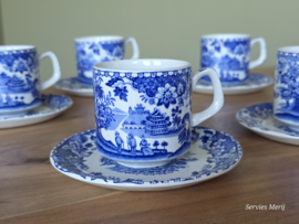 Engels blauw Woods Burslem England Seaforth set 5x Koffie kop en schotel