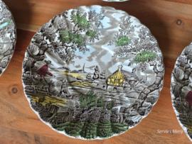 Engels gekleurd Jachtservies Myott The Hunter set 6x soepkom met schotel
