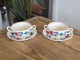 Oud Boerenbont Regout Set 2x Soepkom met schotel