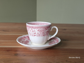 Villeroy en Boch Burgenland rood koffie kop en schotel (oud groen stempel)