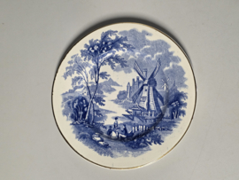 Engels blauw Palissy Ware Windmill ontbijtbord 20 cm