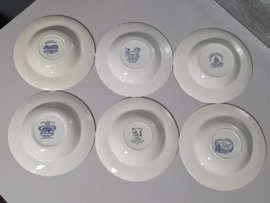 Engels blauw Mix & Match Set 6x diepe borden 25 - 25,5 cm